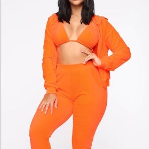 Neon orange velour set (3 piece)